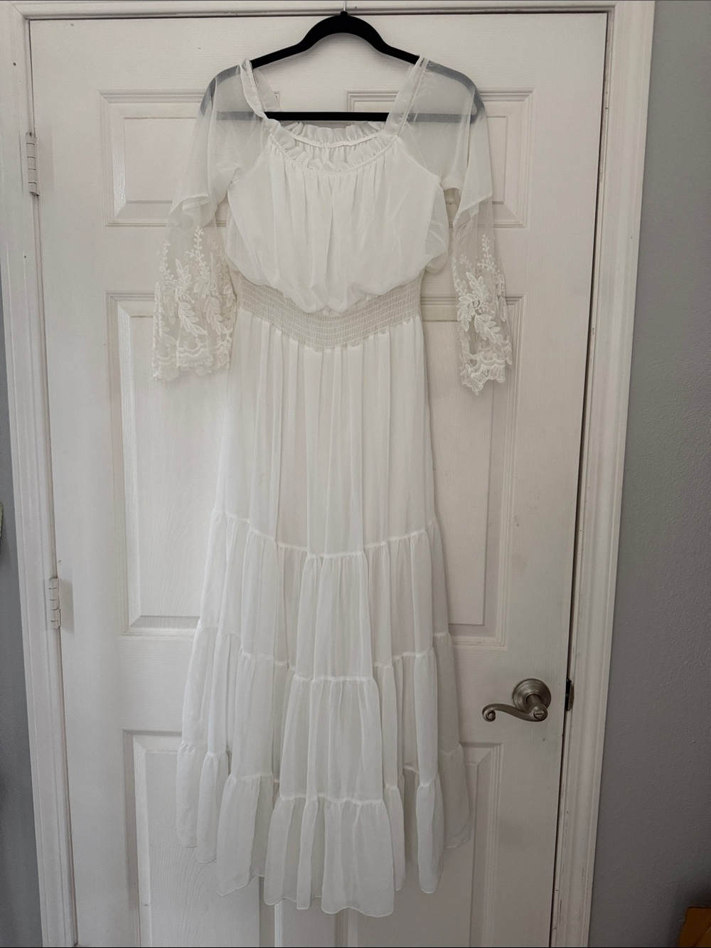 White Maxi Dress with Lace Sleeves